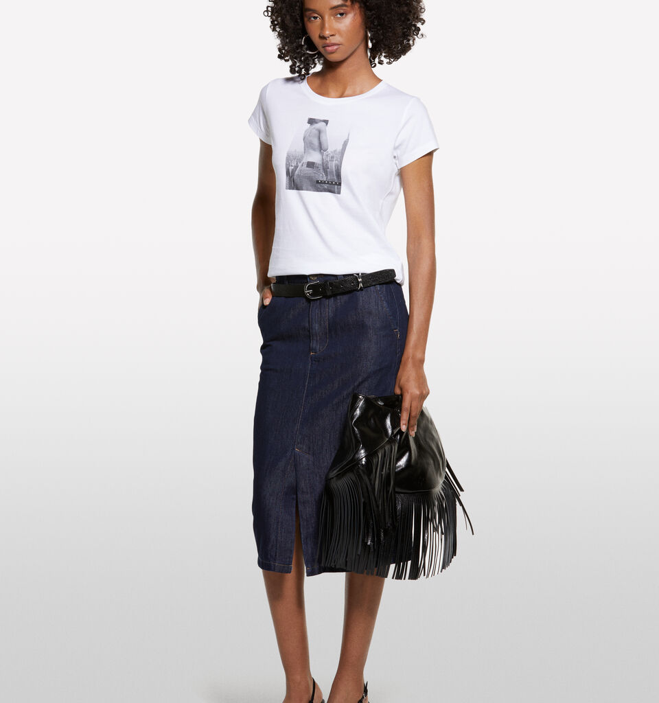White t-shirt with woman print - women's short sleeve t-shirts - White | Sisley image number 1